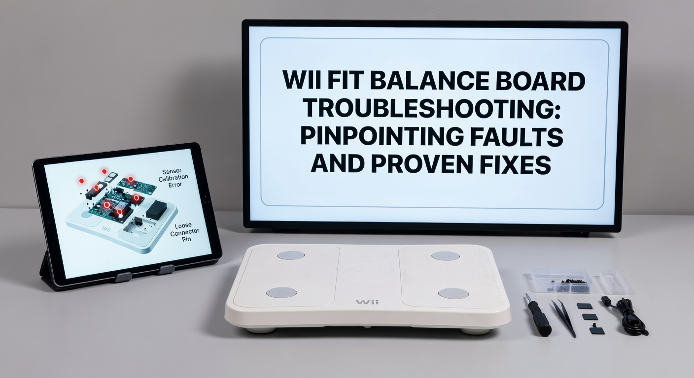 Close-up of Wii Fit Balance Board sensors being cleaned and recalibrated on a flat surface