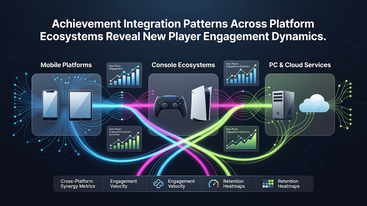 Graphs and charts displaying player retention and achievement completion rates across ecosystems