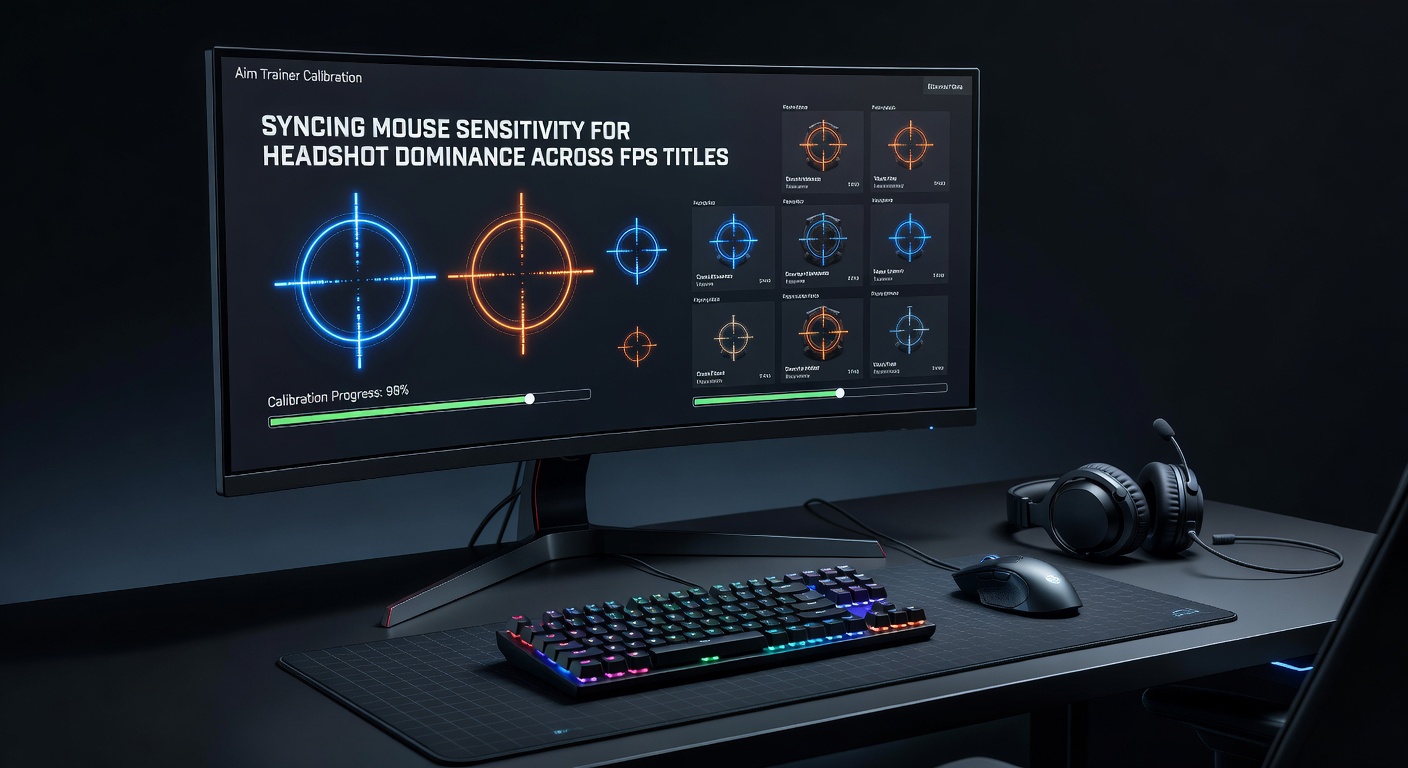 A high-precision aim trainer interface displaying crosshair placement and target tracking exercises on a dual-monitor setup