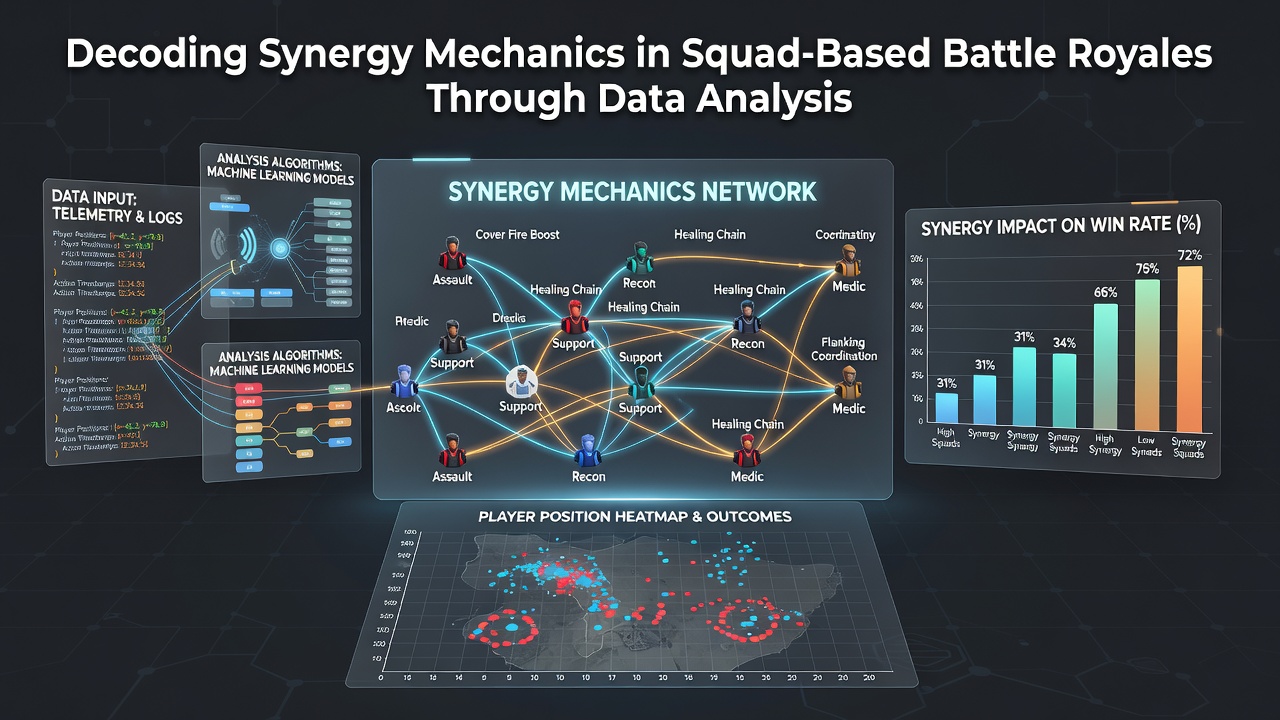Heatmap overlay illustrating player movement clusters and revive events in squad-based battle royale sessions
