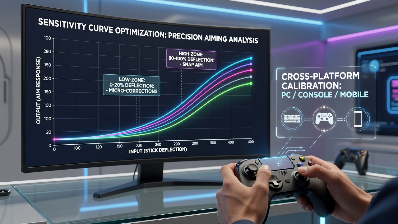 Player adjusting sensitivity settings on a controller connected to multiple gaming platforms
