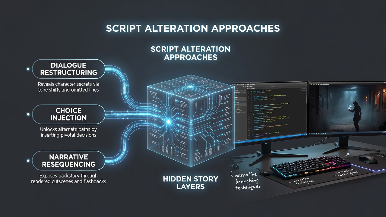 Close-up view of narrative flowchart diagrams used by writers to map branching story paths during pre-production