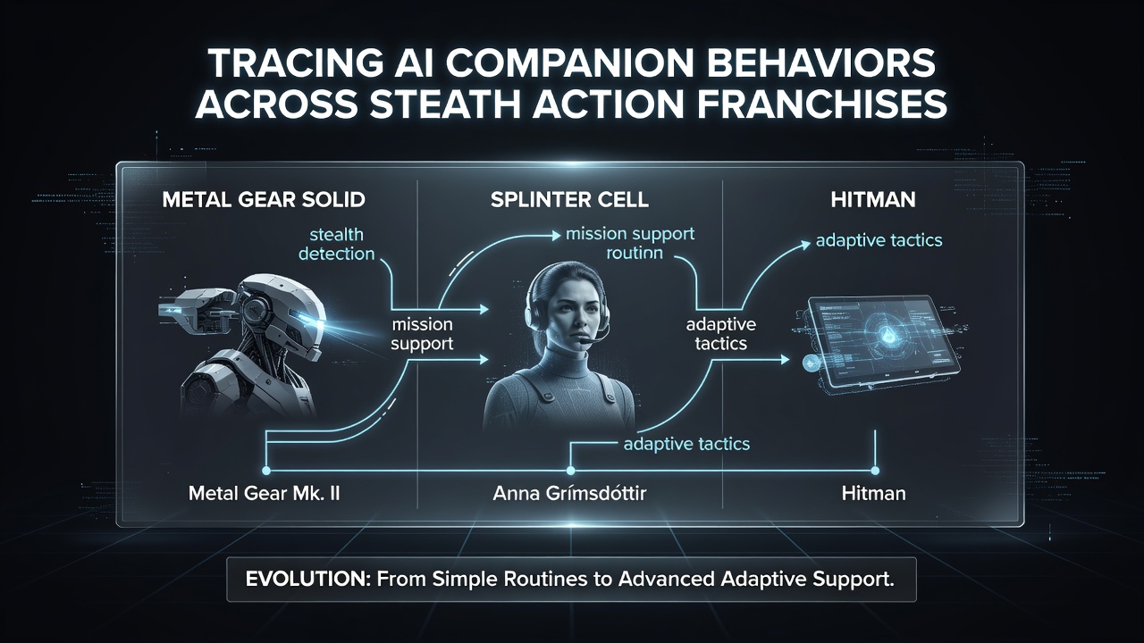 Illustration of AI companions navigating stealth environments in action games