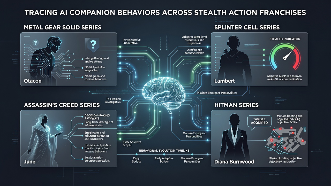 Detailed view of AI companion interaction during a stealth mission sequence