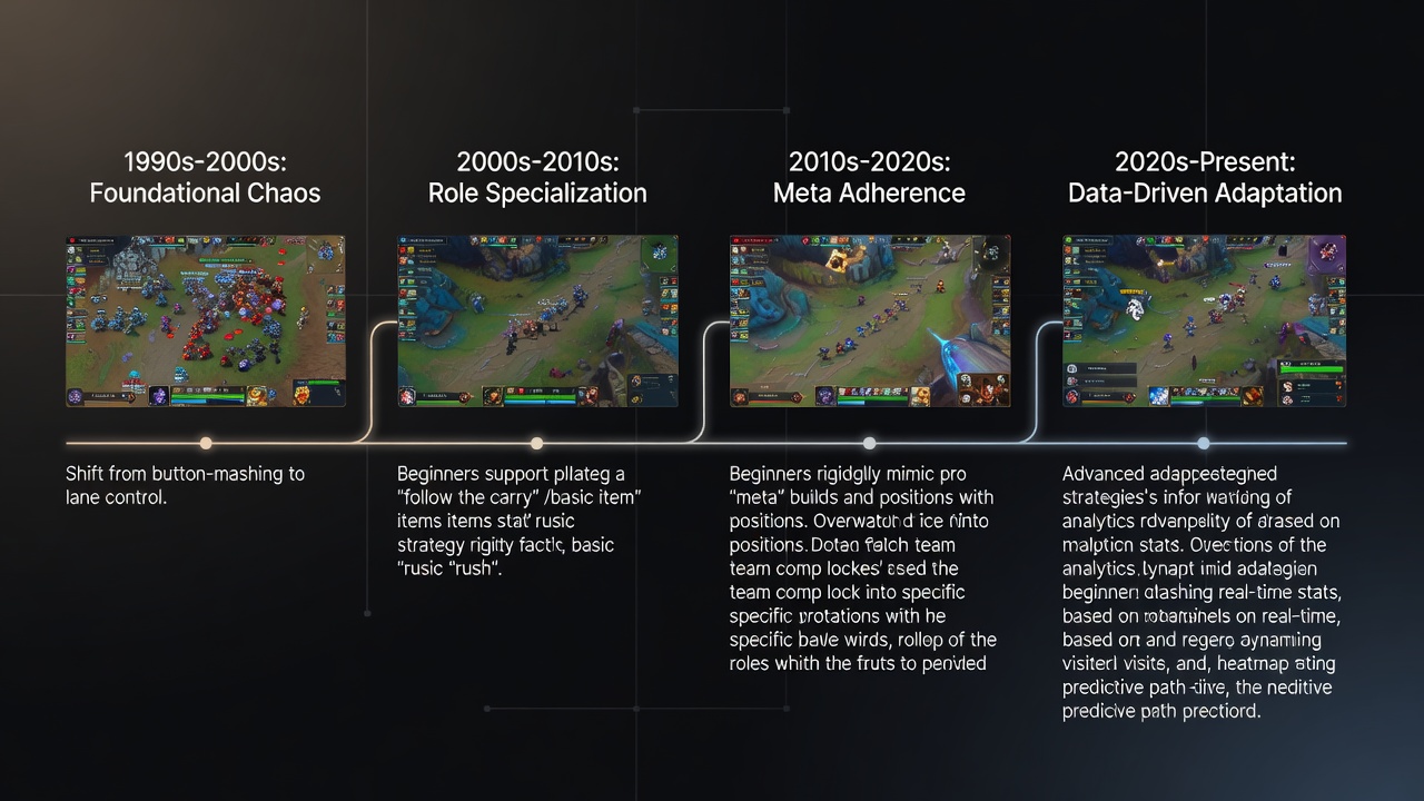 Mid-era esports footage illustrating beginner adaptations in MOBAs during the 2010s