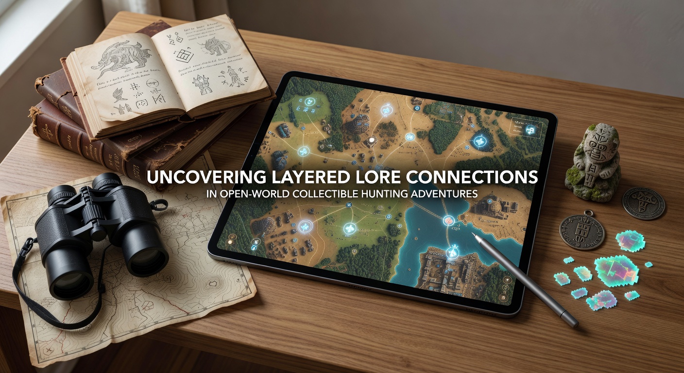 Detailed close-up of interconnected symbols and collectible items arranged on a digital map interface highlighting lore pathways